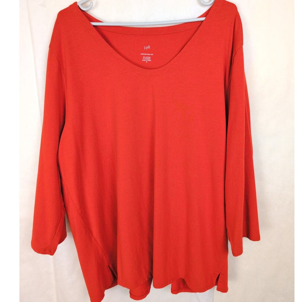 J. Jill Forward Seam Tee orange top Size XL Long Sleeve Casual Staple Vibrant